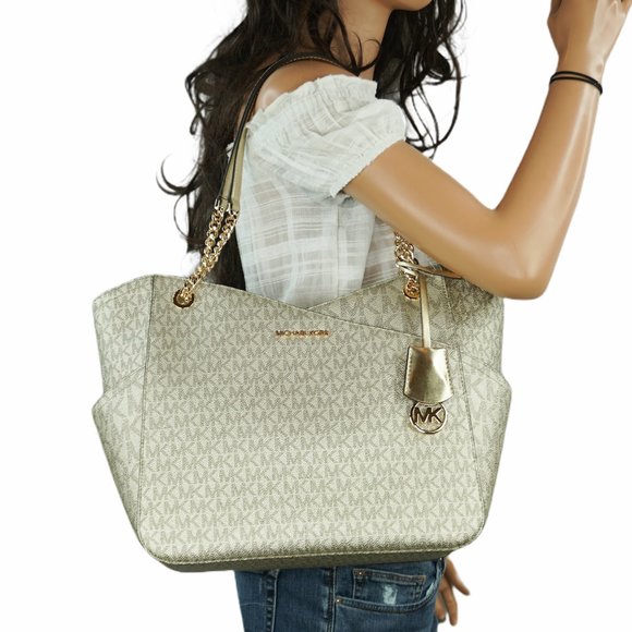 Michael Kors Jet Set Travel Large X Chained Tote Bag MK Pale Gold